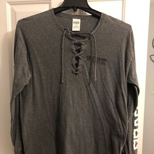 PINK long sleeve lace up top